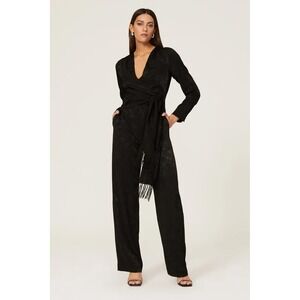 Jonathan Simkhai Jumpsuit Womens Size 4 Black Jacquard Fringe Belt Long Sleeve